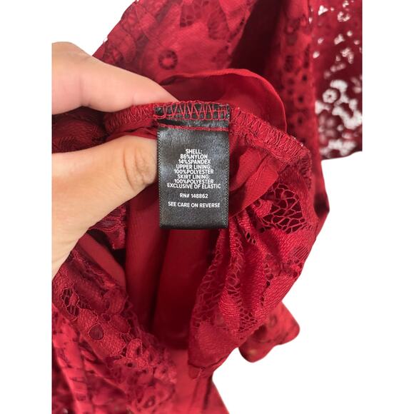 Torrid Red Lace Peplum Blouse Size 3X Romantic Flutter Sleeve Top Plus Size - Picture 3 of 8